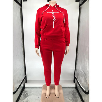 Модерни комплекти анцузи Големи размери Дамско облекло Комплекти от 2 части Моден суитшърт с джоб щампа Еластични спортни панталони Костюми на едро