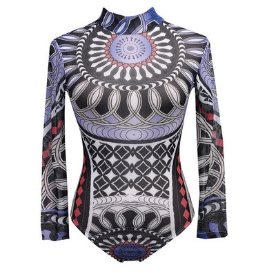 Salopete de epocă cu imprimeu totem pentru femei, cu mânecă lungă, elastică, cu gât roșu