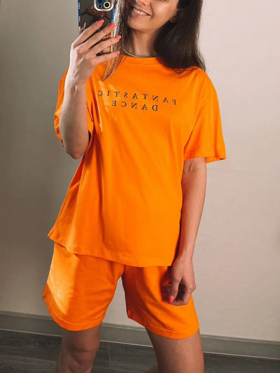 Casual καλοκαιρινό μπλουζάκι και σορτς για γυναικεία φόρμα αθλητικής φόρμας δύο τεμαχίων Γυναικεία αθλητική κοντομάνικη επιστολή Κλασική γυναικεία φόρμα