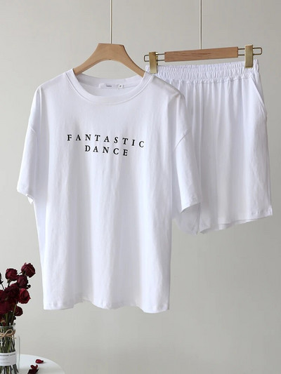 Casual καλοκαιρινό μπλουζάκι και σορτς για γυναικεία φόρμα αθλητικής φόρμας δύο τεμαχίων Γυναικεία αθλητική κοντομάνικη επιστολή Κλασική γυναικεία φόρμα