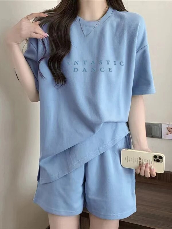 Casual καλοκαιρινό μπλουζάκι και σορτς για γυναικεία φόρμα αθλητικής φόρμας δύο τεμαχίων Γυναικεία αθλητική κοντομάνικη επιστολή Κλασική γυναικεία φόρμα