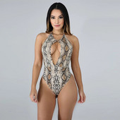 Reducere caldă de vară, sexy, slăbănog, cu imprimeu pentru femei, body cu decolteu, model din piele de șarpe, body din bumbac fără spate, barceloane