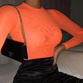Toamnă Iarnă Doamnelor Sexy Mesh Perspectivă Skinny Body Manecă lungă Pulover Guler Rotund Salopetă Solidă La modă Streetwear
