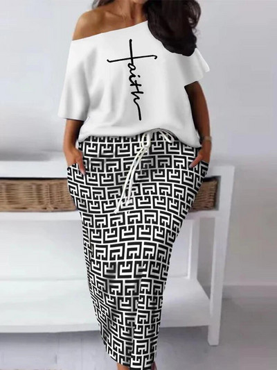 Ležerna majica s kosim izrezom i suknja s uzicama za ležernu veličinu Faith Baroque Leopard Print