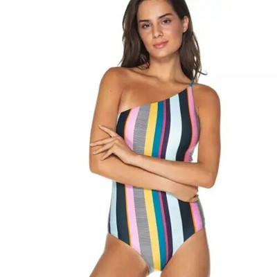 Costum de baie cu dungi de vară pentru femei 2019 Noua vară sexy pentru femei, cu un singur umăr, fără mâneci, căptușite, cu dungi
