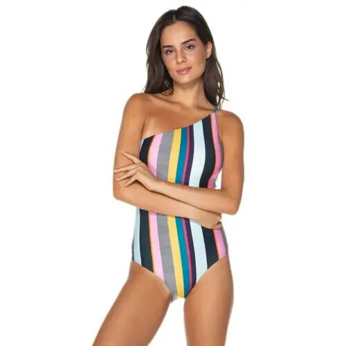 Moteriški vasariniai dryžuoti maudymosi kostiumėliai, 2019 m., nauji vasariniai seksualūs moteriški vienviečiai pečių kombinezonai be rankovių paminkštinti dryžuoti kombinezonai