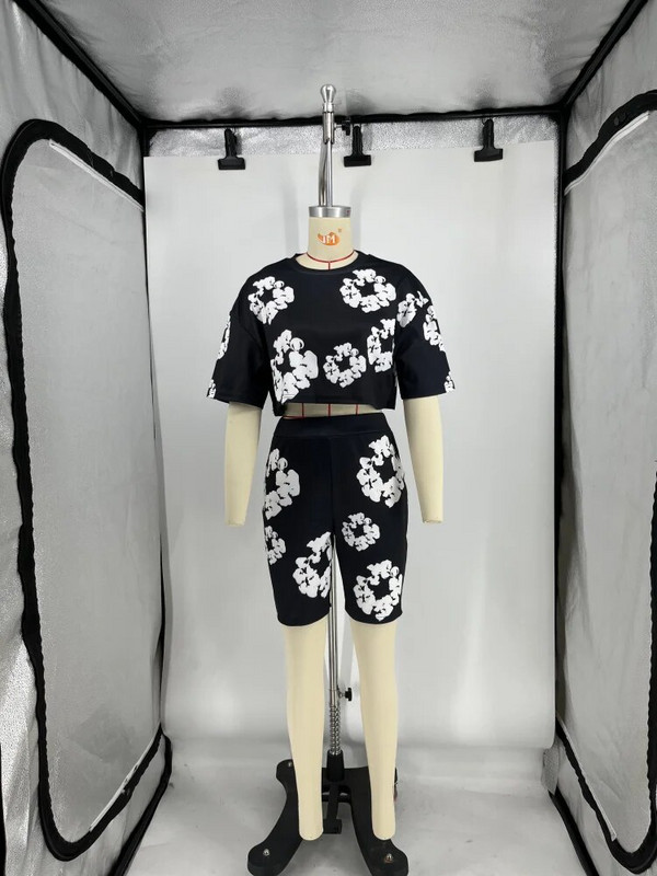 CM.YAYA Fashion εμπριμέ γυναικείο σετ με κοντό μανίκι μπλουζάκι και σορτς 2024 Active INS Two 2 Piece Sets Outfits φόρμα