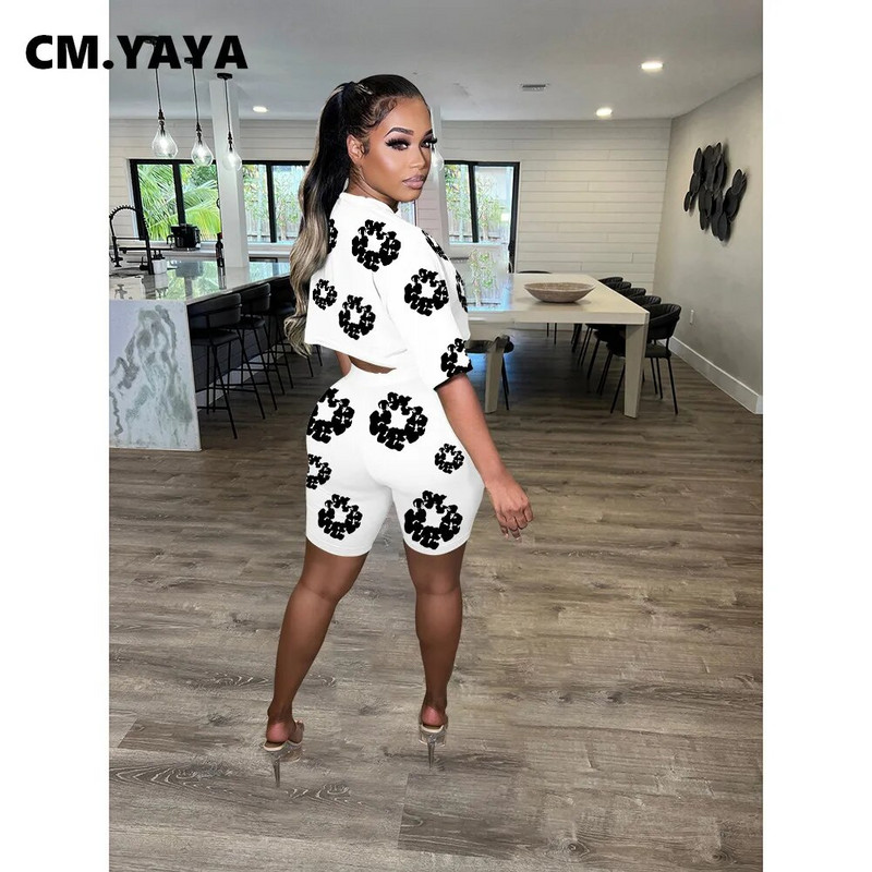 CM.YAYA Fashion εμπριμέ γυναικείο σετ με κοντό μανίκι μπλουζάκι και σορτς 2024 Active INS Two 2 Piece Sets Outfits φόρμα