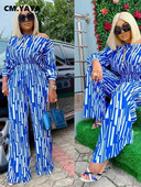 CM.YAYA Ριγέ γυναικεία μπλουζάκι με μακρυμάνικο σετ ώμου και παντελόνι με φαρδύ πόδι 2023 Φόρμα αθλητικής φόρμας δύο σετ 2 τεμαχίων