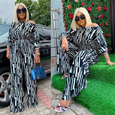 CM.YAYA Ριγέ γυναικεία μπλουζάκι με μακρυμάνικο σετ ώμου και παντελόνι με φαρδύ πόδι 2023 Φόρμα αθλητικής φόρμας δύο σετ 2 τεμαχίων