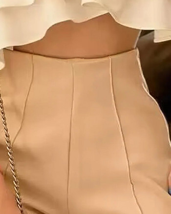 Моден комплект от две части Дамски комплект с халтер без гръб с волани и подгъв с халтер и ежедневни къси панталони