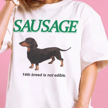 Μπλουζάκι Kawaii Sausage Dog Print Μπλουζάκι Γυναικείο Plus μέγεθος Κορεατικής μόδας Streetwear Κορυφαίο χαριτωμένο αστείο μπλουζάκι Y2kT-shirt Ρούχα