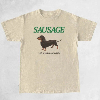 Kawaii Sausage Dog Print T-shirt Дамска тениска с големи размери Корейска мода Streetwear Топ Сладка забавна тениска Y2kТ-риза Дрехи