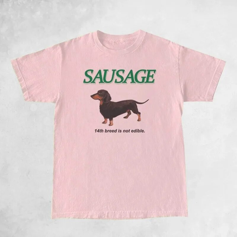 Μπλουζάκι Kawaii Sausage Dog Print Μπλουζάκι Γυναικείο Plus μέγεθος Κορεατικής μόδας Streetwear Κορυφαίο χαριτωμένο αστείο μπλουζάκι Y2kT-shirt Ρούχα