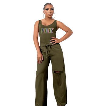 WSFEC XL-5XL Καλοκαίρι 2023 Γυναικεία Ρούχα Σετ ασορτί με ασορτί μέγεθος χωρίς μανίκια Κοστούμια παντελονιού με φαρδιά τρύπα, σετ δύο τεμαχίων
