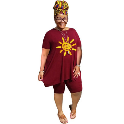 XL-5XL didelio dydžio dviejų dalių komplektai Moteriški drabužiai 2023 m. pavasario vasara Laisvi sportiniai laisvalaikio marginimai trumpomis rankovėmis šortai, kostiumai