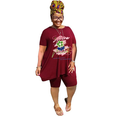 XL-5XL didelio dydžio dviejų dalių komplektai Moteriški drabužiai 2023 m. pavasario vasara Laisvi sportiniai laisvalaikio marginimai trumpomis rankovėmis šortai, kostiumai