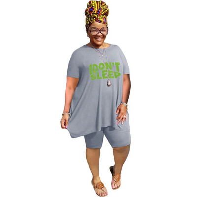 XL-5XL didelio dydžio dviejų dalių komplektai Moteriški drabužiai 2023 m. pavasario vasara Laisvi sportiniai laisvalaikio marginimai trumpomis rankovėmis šortai, kostiumai