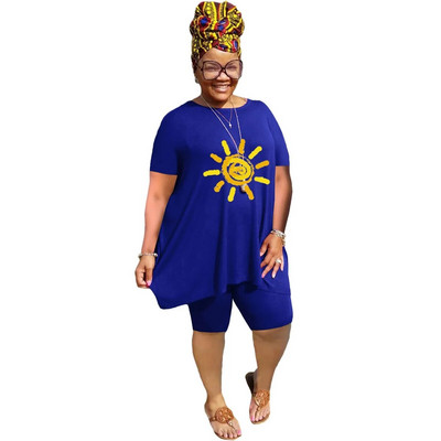 XL-5XL didelio dydžio dviejų dalių komplektai Moteriški drabužiai 2023 m. pavasario vasara Laisvi sportiniai laisvalaikio marginimai trumpomis rankovėmis šortai, kostiumai