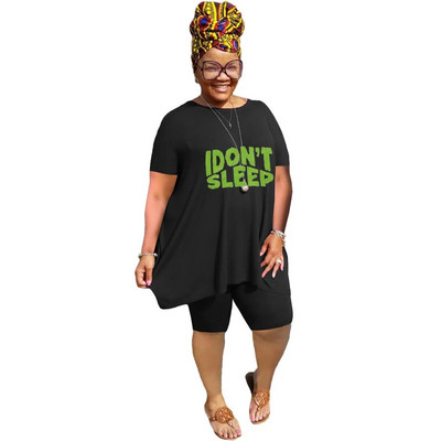 XL-5XL didelio dydžio dviejų dalių komplektai Moteriški drabužiai 2023 m. pavasario vasara Laisvi sportiniai laisvalaikio marginimai trumpomis rankovėmis šortai, kostiumai