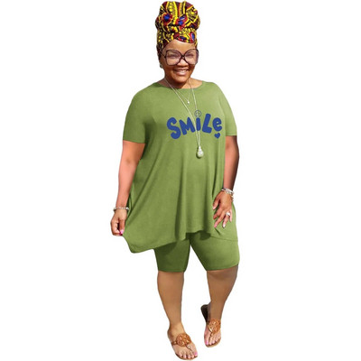 XL-5XL didelio dydžio dviejų dalių komplektai Moteriški drabužiai 2023 m. pavasario vasara Laisvi sportiniai laisvalaikio marginimai trumpomis rankovėmis šortai, kostiumai