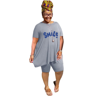 XL-5XL didelio dydžio dviejų dalių komplektai Moteriški drabužiai 2023 m. pavasario vasara Laisvi sportiniai laisvalaikio marginimai trumpomis rankovėmis šortai, kostiumai