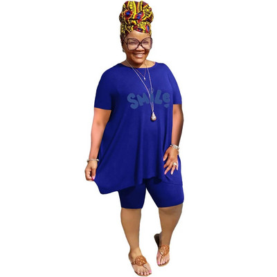 XL-5XL didelio dydžio dviejų dalių komplektai Moteriški drabužiai 2023 m. pavasario vasara Laisvi sportiniai laisvalaikio marginimai trumpomis rankovėmis šortai, kostiumai