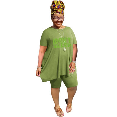 XL-5XL didelio dydžio dviejų dalių komplektai Moteriški drabužiai 2023 m. pavasario vasara Laisvi sportiniai laisvalaikio marginimai trumpomis rankovėmis šortai, kostiumai