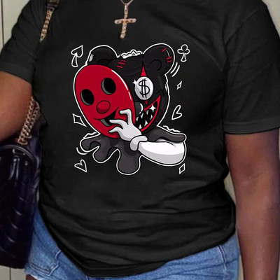 Kaukė siaubo lėlė marginta plius dydžio moteriški medvilniniai marškinėliai gatvės trumpomis rankovėmis apvaliomis kaklo marškinėliai Micro Stretch Patogūs marškinėliai