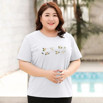 2024 New Summer Plus Size γυναικείο μπλουζάκι από βαμβάκι 100~200kg Γυναικείο πουκάμισο με κάτω Άνετα ελαστικά γυναικεία κοντομάνικα μπλουζάκια