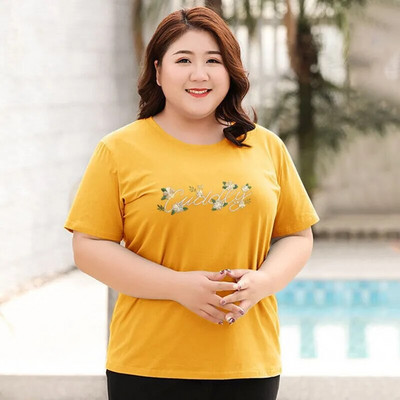 2024 New Summer Plus Size γυναικείο μπλουζάκι από βαμβάκι 100~200kg Γυναικείο πουκάμισο με κάτω Άνετα ελαστικά γυναικεία κοντομάνικα μπλουζάκια