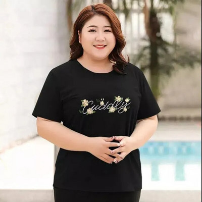 2024 New Summer Plus Size γυναικείο μπλουζάκι από βαμβάκι 100~200kg Γυναικείο πουκάμισο με κάτω Άνετα ελαστικά γυναικεία κοντομάνικα μπλουζάκια