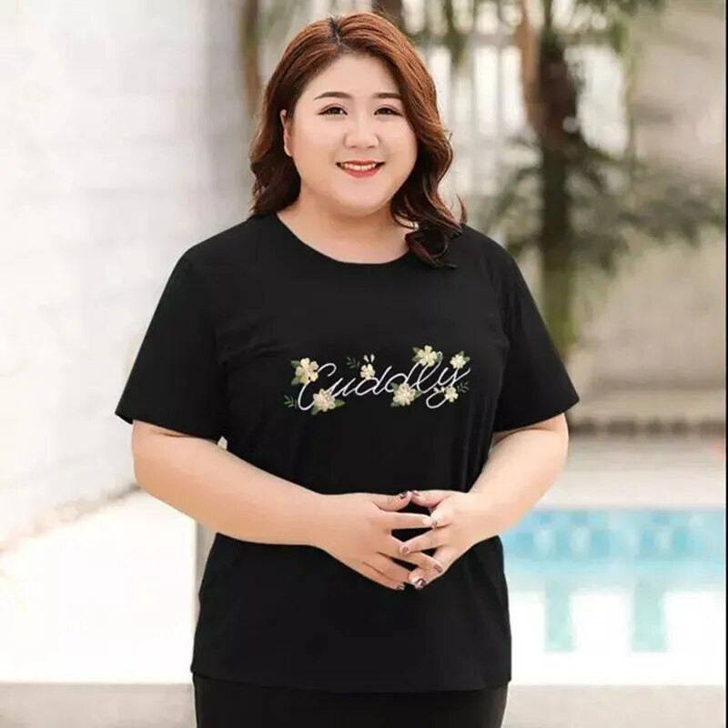 2024 New Summer Plus Size γυναικείο μπλουζάκι από βαμβάκι 100~200kg Γυναικείο πουκάμισο με κάτω Άνετα ελαστικά γυναικεία κοντομάνικα μπλουζάκια