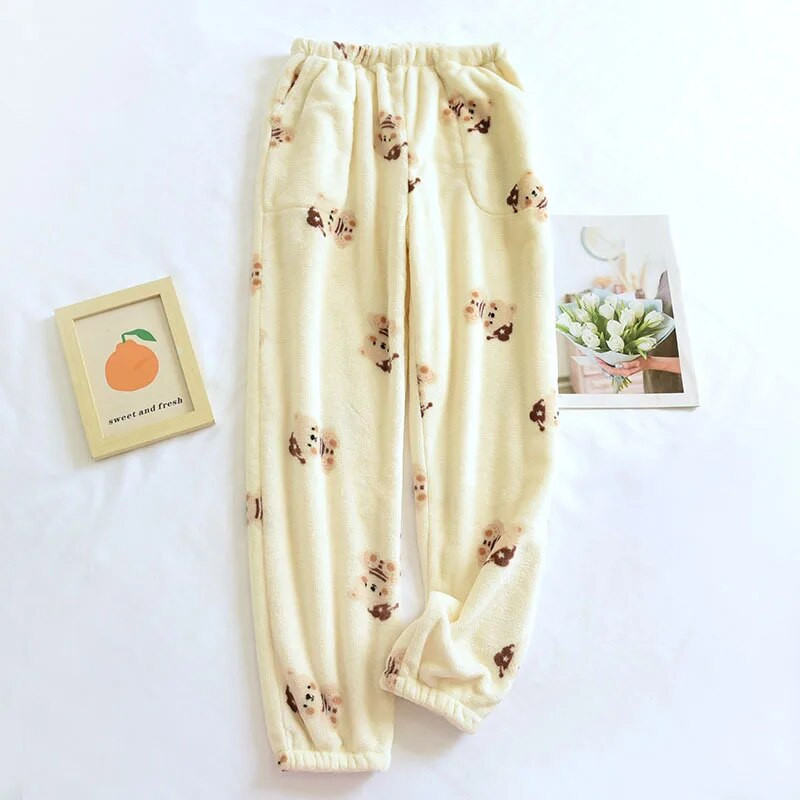 Jesen Zima Odjeća za spavanje za žene Pidžama Hlače Pidžama Mujer Pidžama Deblji flanel Donji dio Džepovi Kućna odjeća Novo