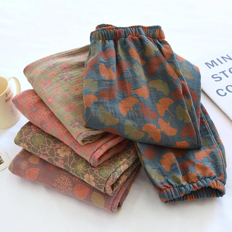 Ženske hlače za proljeće/ljeto od pamučne odjeće za spavanje Udobne i labave prevelike kućne hlače od gaze