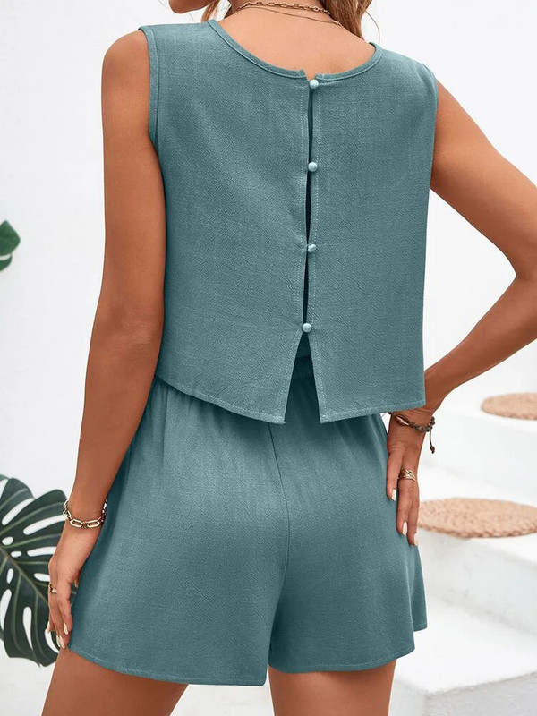 Moteriškas madingas dviejų dalių komplektas, kostiumas, vasarinis tankus palaidinė, raišteliai, laisvalaikio šortai, laisvi, kišeninė, dviejų dalių komplektacija, kostiumai moterims Nauja