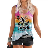 Hawaii Vacation Tank Top Plajă Coconut Tree Imprimare 3D Femei Streetwear Y2k Topuri oversize O-Gât Vestă fără mâneci Cu umăr