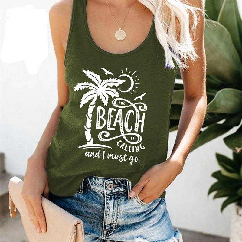 Hawaii Vacation Majica bez rukava za plažu Kokosova palma 3D print Ženska ulična odjeća Y2k Topovi Preveliki prsluk bez rukava s O-izrezom i spuštenih ramena 