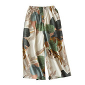 2023-as nyári női, laza, alvó alsó, levelek, nyomott puha pamut szatén, egyszerű stílusú, széles szárú otthoni viselet, nadrág, női, alkalmi viselet