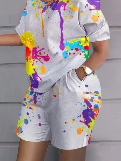 Kompleti odjeće 2023. Ležerna majica i kratke hlače s kontrastnim leopard printom veće veličine Komplet od dva modna ležerna komada za ženske trenirke