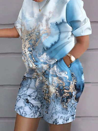 Kompleti odjeće 2023. Ležerna majica i kratke hlače s kontrastnim leopard printom veće veličine Komplet od dva modna ležerna komada za ženske trenirke