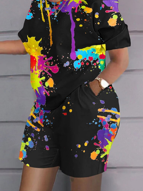 Kompleti odjeće 2023. Ležerna majica i kratke hlače s kontrastnim leopard printom veće veličine Komplet od dva modna ležerna komada za ženske trenirke
