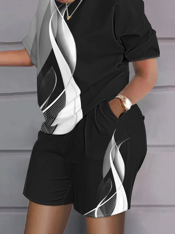 Kompleti odjeće 2023. Ležerna majica i kratke hlače s kontrastnim leopard printom veće veličine Komplet od dva modna ležerna komada za ženske trenirke