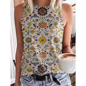 Ethnic Style Paisley 3D εκτυπωμένες μπλούζες ρετρό γυναικεία ρετρό streetwear Y2k υπερμεγέθη γιλέκο με λαιμόκοψη ώμου Αμάνικη γυναικεία καμιζόλα