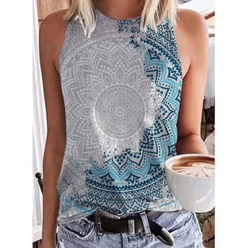 Ethnic Style Paisley 3D εκτυπωμένες μπλούζες ρετρό γυναικεία ρετρό streetwear Y2k υπερμεγέθη γιλέκο με λαιμόκοψη ώμου Αμάνικη γυναικεία καμιζόλα