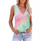 Nyári divat, színes, foltos 3D-s nyomtatással készült felsők, női utcai ruházat, túlméretezett V-nyakú mellény, ujjatlan, női kamisole