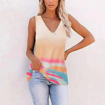 Καλοκαιρινή μόδα Έγχρωμη μουτζούρα 3D print μπλούζες δεξαμενής Γυναικεία streetwear Υπερμεγέθη γιλέκο με λαιμόκοψη σε ανοιχτό ώμο αμάνικη γυναικεία καμιζόλα