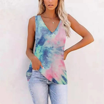 Nyári divat, színes, foltos 3D-s nyomtatással készült felsők, női utcai ruházat, túlméretezett V-nyakú mellény, ujjatlan, női kamisole