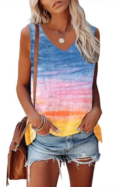 Nyári divat, színes, foltos 3D-s nyomtatással készült felsők, női utcai ruházat, túlméretezett V-nyakú mellény, ujjatlan, női kamisole