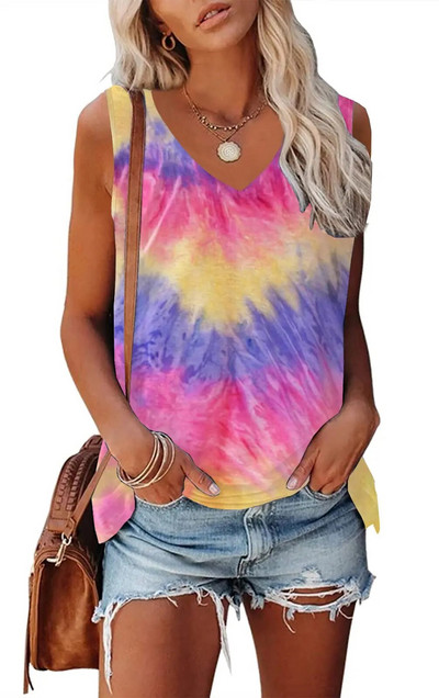 Nyári divat, színes, foltos 3D-s nyomtatással készült felsők, női utcai ruházat, túlméretezett V-nyakú mellény, ujjatlan, női kamisole